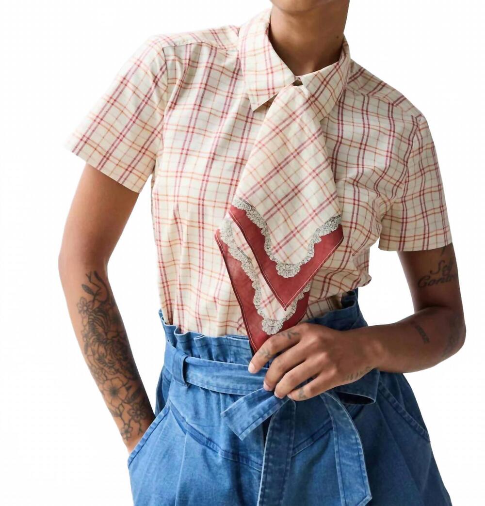 NEW HOPE FOR FLOWERS scarf tie button down top in tattersall